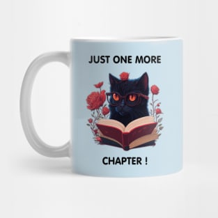 Black Cat wearing glasses reading book with roses t-shirt design, apparel, mugs, cases, wall art, stickers, travel mug T-Shirt Mug